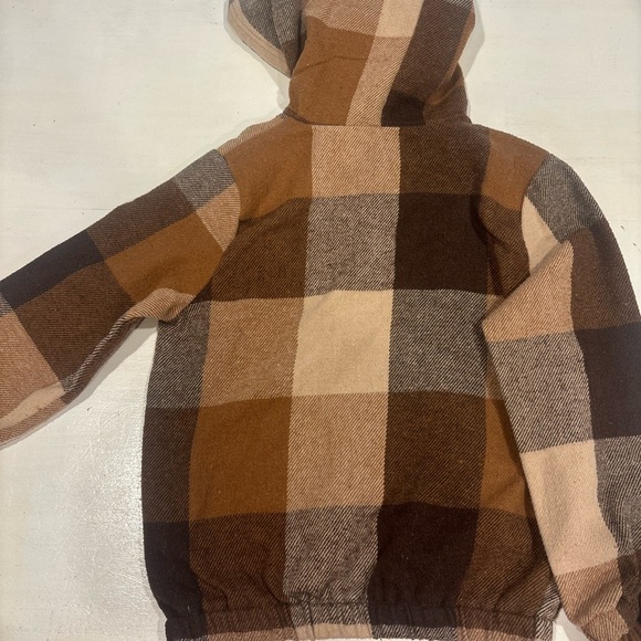 Boy 7Y Plaid Hooded Sweater - Brown and Tan - Picture 4 of 4